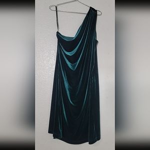 Dark Emeralrd One Shouldered Velvet Cocktail Dress